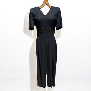 NEW (w/tag) VINTAGE Black Julian Taylor Big Shoulder Midi Dress 14